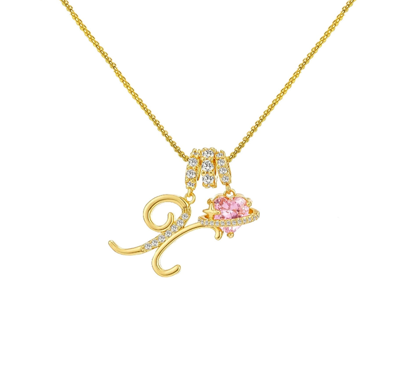 A-Z Alphabet Elegant Blue Heart Necklace with Zircons