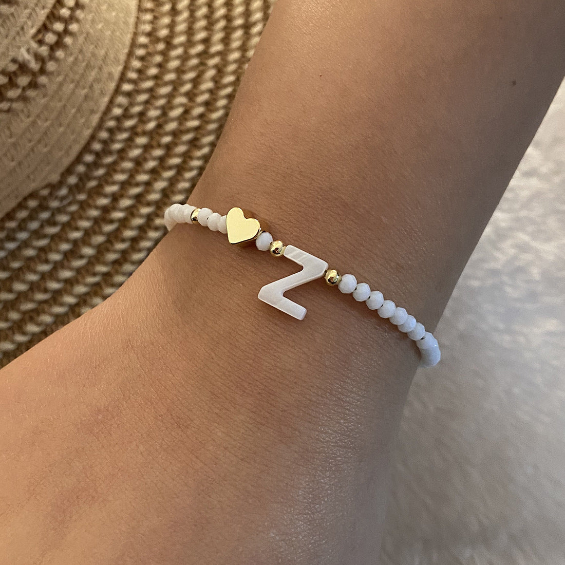 26 Letters White Shell Beaded Bracelet for Women