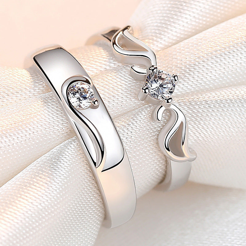 Zircon Wings Adjustable Silver Couple Rings