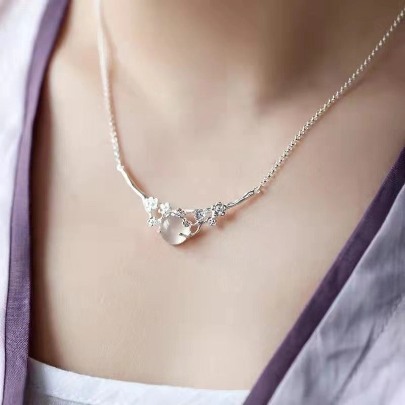 Moonlight White Chalcedony Plum Necklace