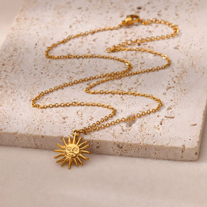 Gold Titanium Steel SUNFLOWER Necklace