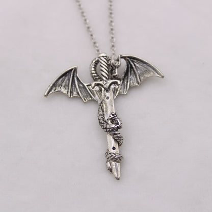 Glorious Dragon Pendant Necklace with Dark Sword – Unique Fantasy Jewellery