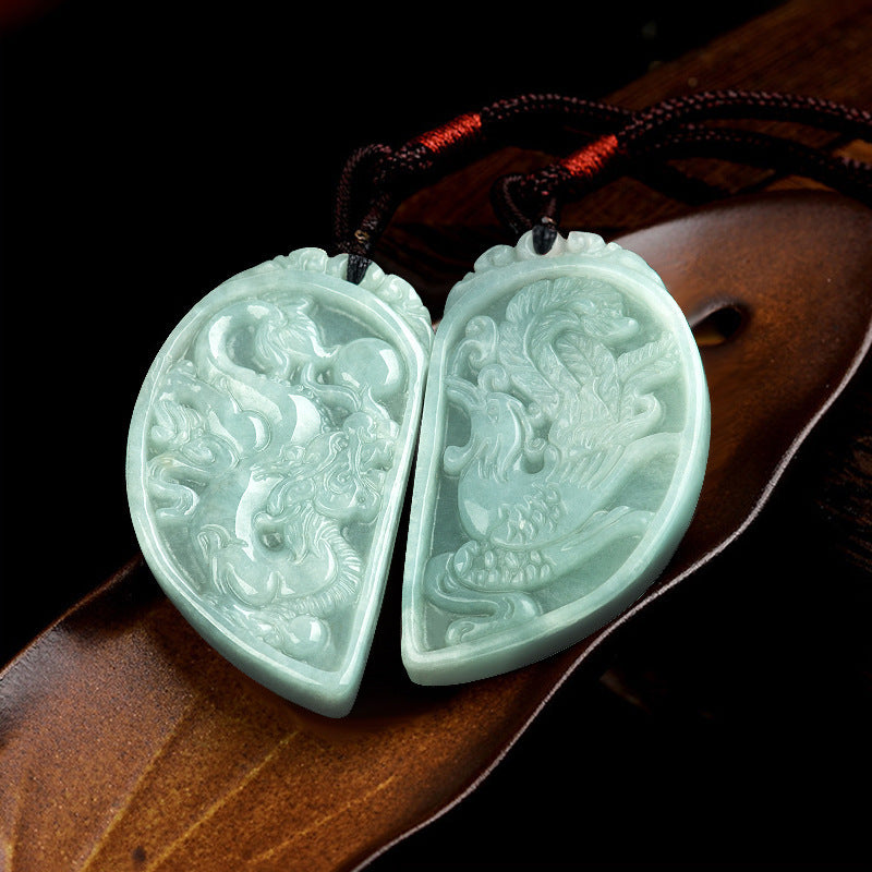 Dragon and Phoenix Jade Couple Necklace