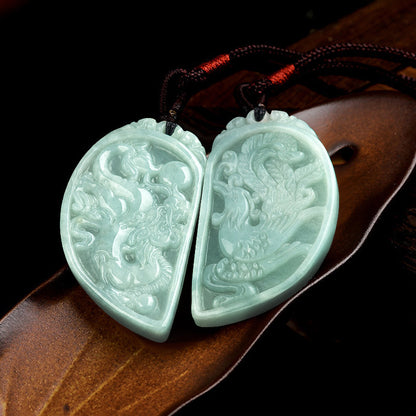 Dragon and Phoenix Jade Couple Necklace