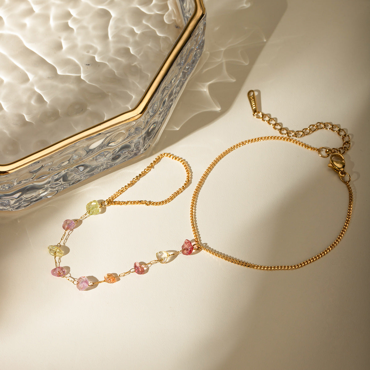 Gold-Plated Stainless Steel Broken Stone Chain Bracelet Ring