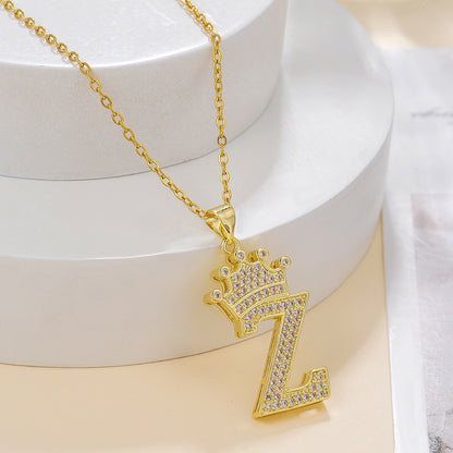Gold Crown A-Z Pendant Necklace