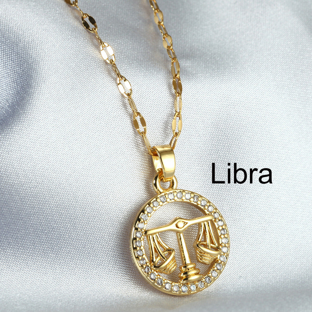 Golden Twelve Constellation Pendant Necklace