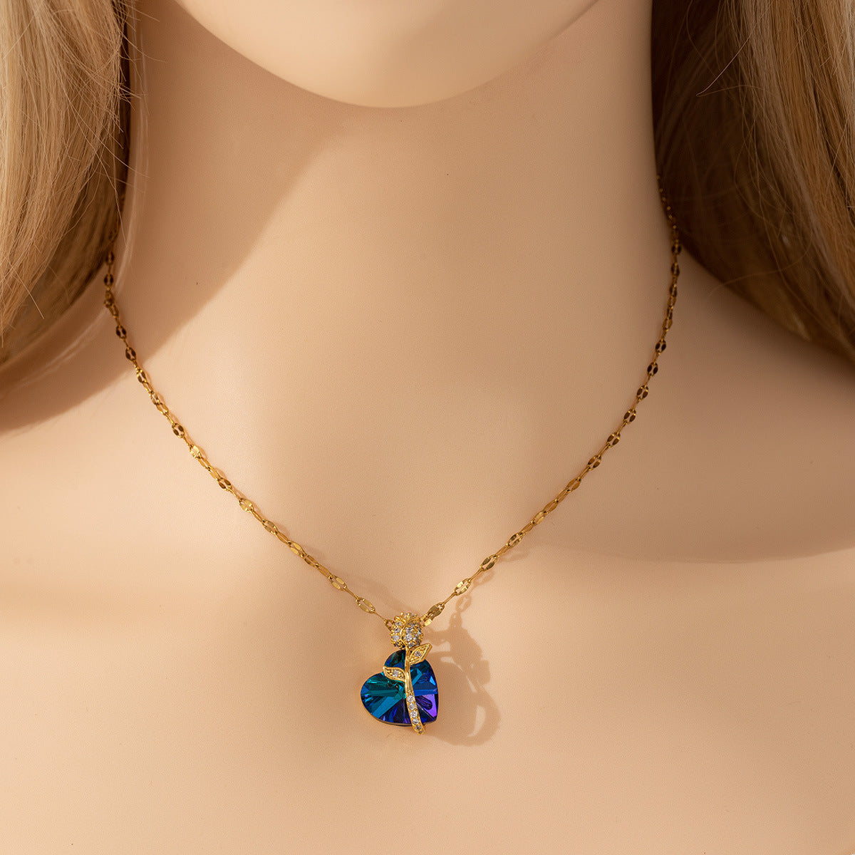 Sapphire Gold Heart Shape Pendant Necklace