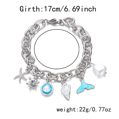 Starfish Pearl Shell Fishtail Multi-Pendant Necklace & Bracelet Set