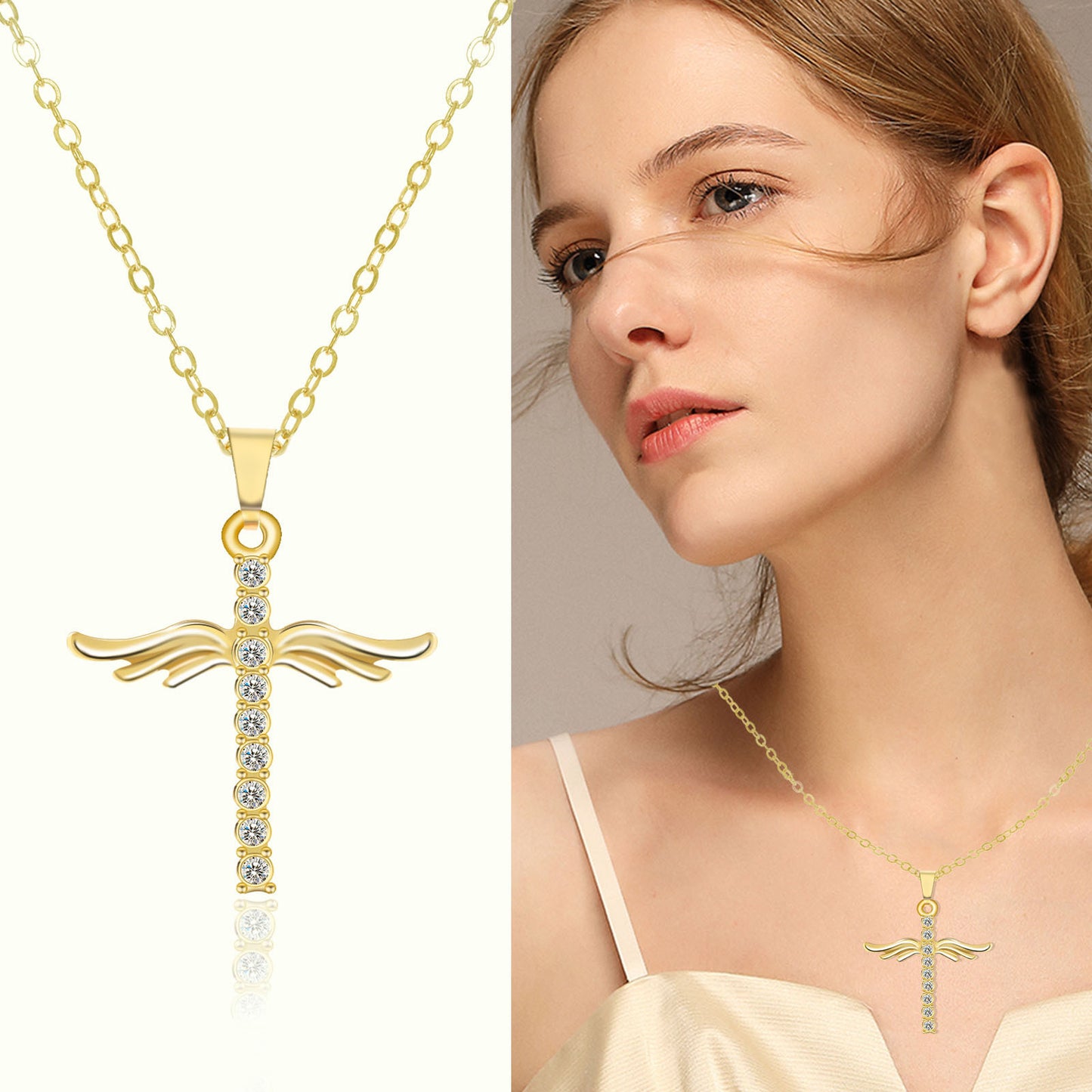 Angel Wings Cross Necklace