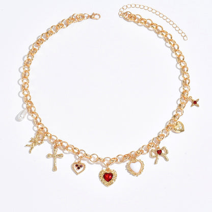 Heart-Shaped Cross Pendant Necklace & Bracelet