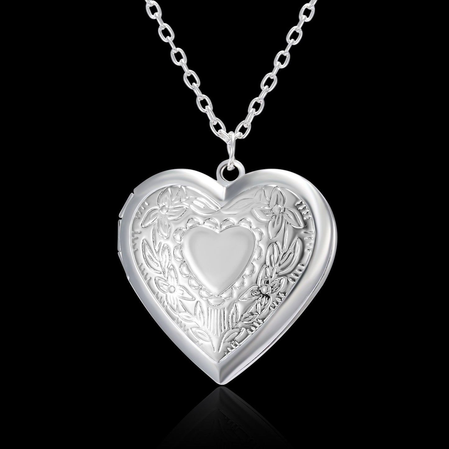 Heart Shaped Photo Frame Locket Pendant Necklace Silver