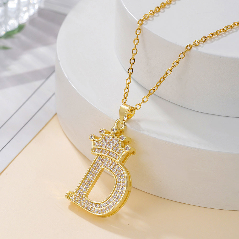 Gold Crown A-Z Pendant Necklace