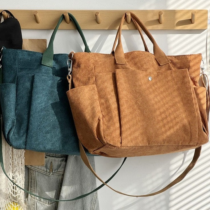 Thick Corduroy Shoulder Tote Bag