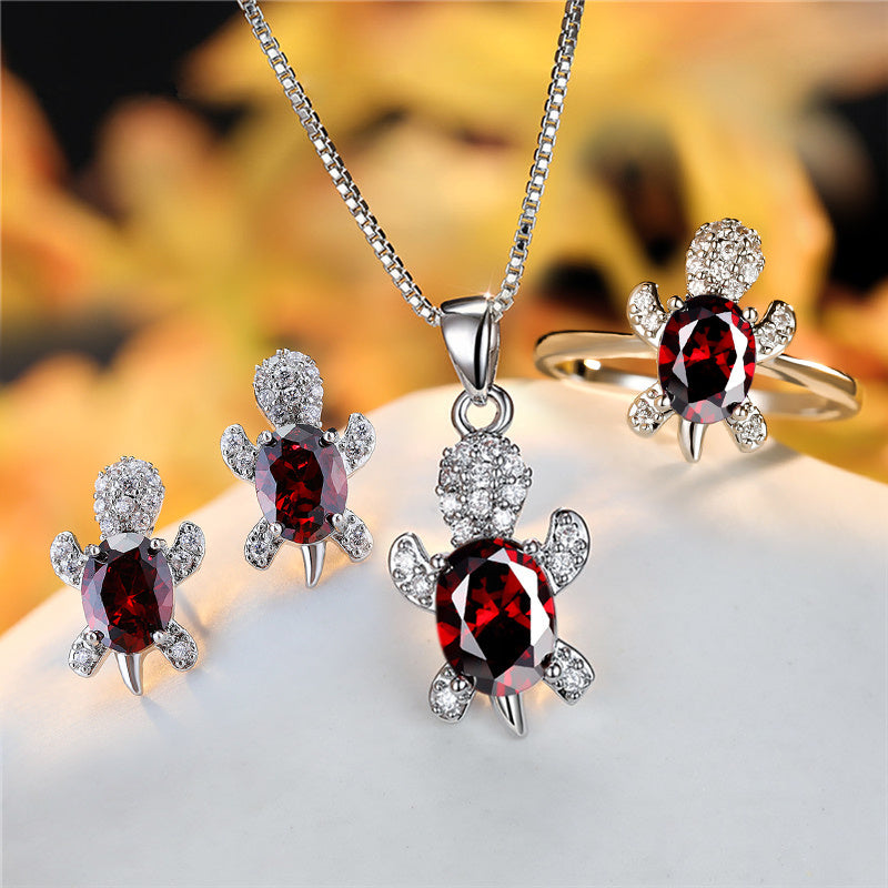 Oval Zircon Turtle Pendant Necklace