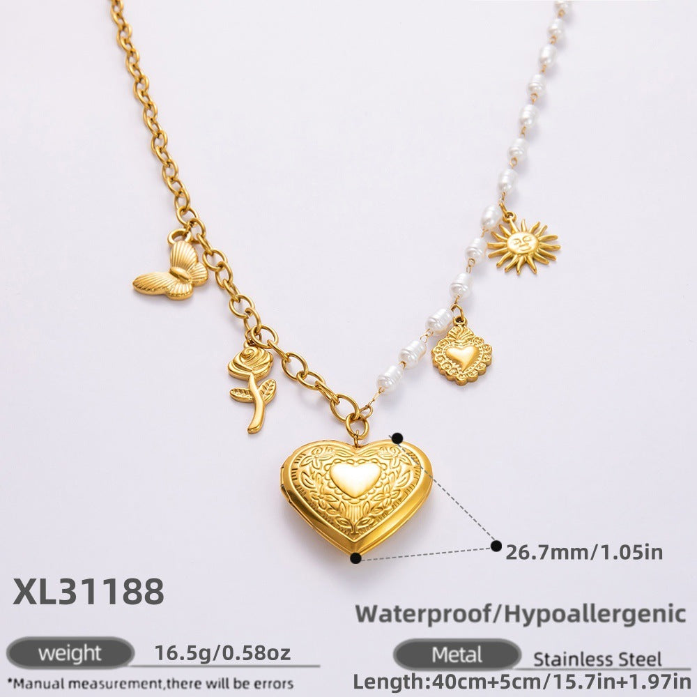 Stainless Steel Sun Shell Pendant Necklace Bracelet Set