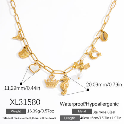 Gold Electroplated Stainless Steel Pearl Necklace