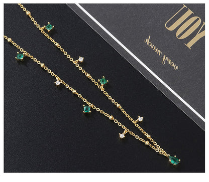 Water Drop Emerald Zircon Necklace, Silver