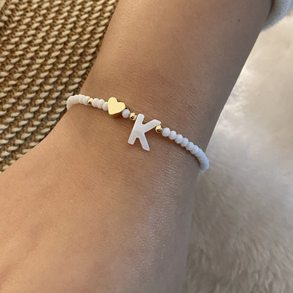 26 Letters White Shell Beaded Bracelet for Women