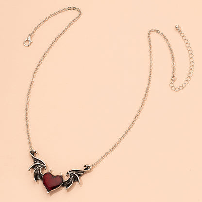 Gothic Vintage Heart Wing Necklace