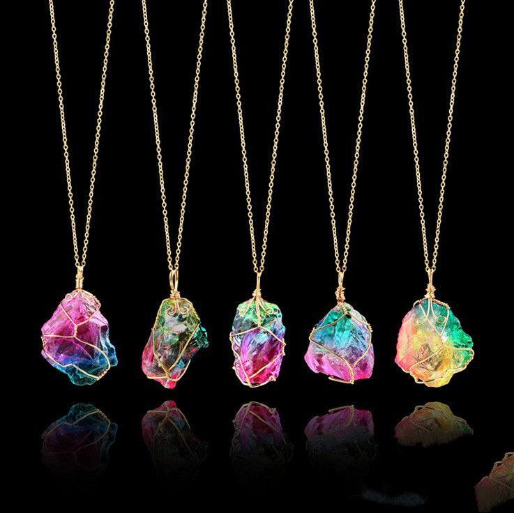 Natural Stone Crystal Pendant 7 Colour - Transparent Healing Gemstone Necklace