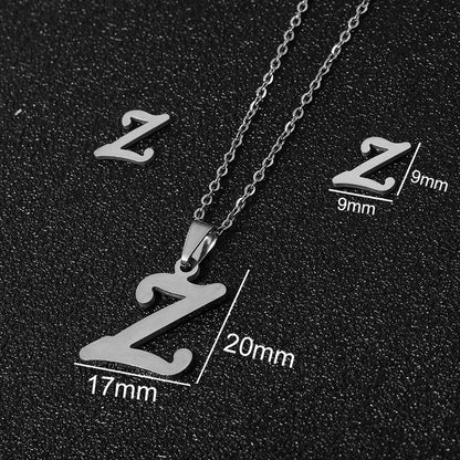 Stainless Steel Alphabet Necklace, 26 Initial Letters A–Z