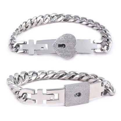 Couple Love Lock Bracelet & Key Necklace Set