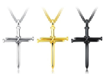 Titanium Steel Nail Cross Pendant Necklace