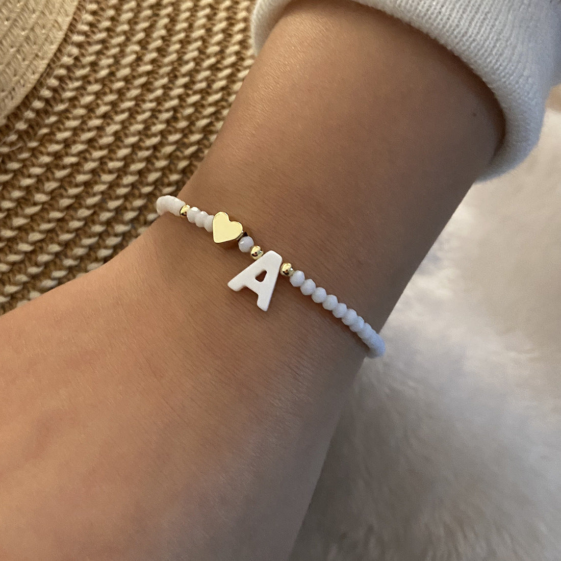 26 Letters White Shell Beaded Bracelet for Women
