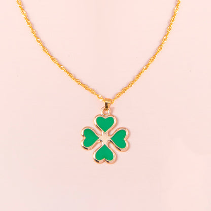 Green Enamel Four-Leaf Clover Necklace