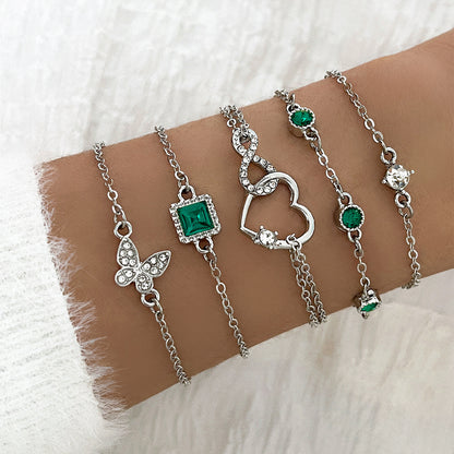 Bohemian 5pc Green Crystal Bracelets Set