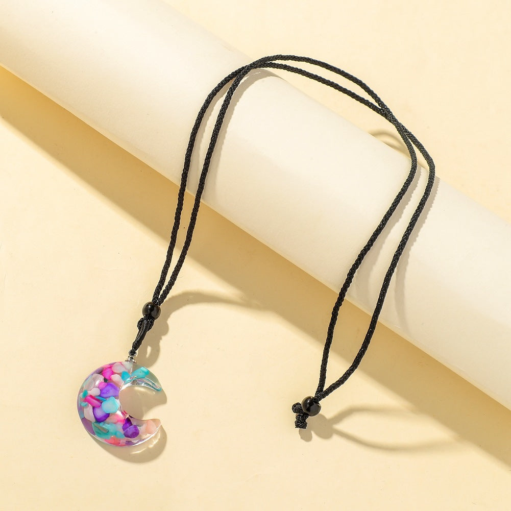 Transparent Resin Rough Moon Pendant Necklace