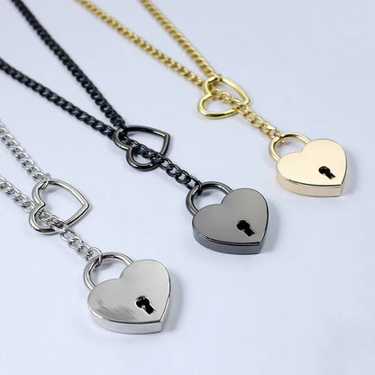 Heart Shaped Lock & Key Slip Chain Necklace