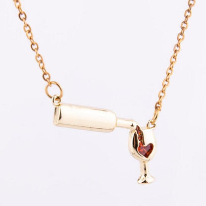 Wine Bottle & Cup Pendant Necklace