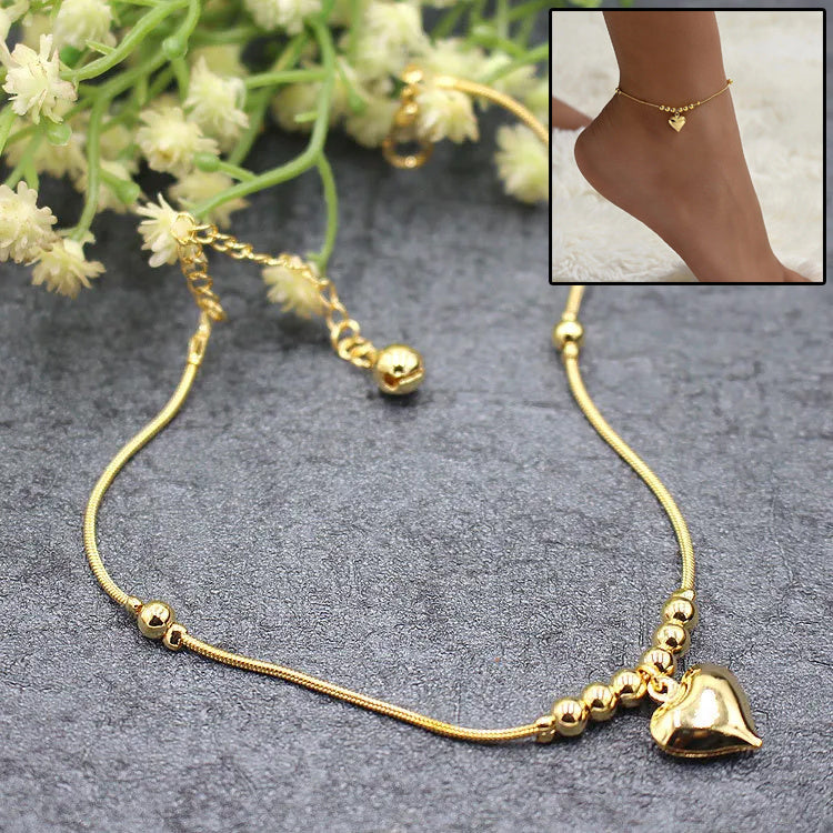 Gothic Gold Colour Heart Pendant Anklet