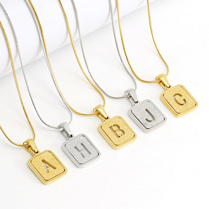 Alphabet Necklace 26 Letters Hollow Out Square