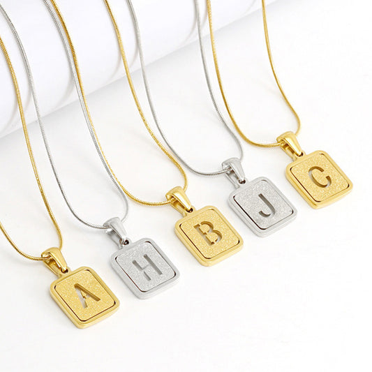 Alphabet Necklace 26 Letters Hollow Out Square