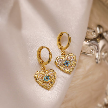 Gold Heart Shaped Zircon Pendant Necklace & Earrings Set