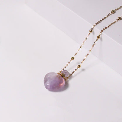 Natural Heart Crystal Perfume Bottle Necklace