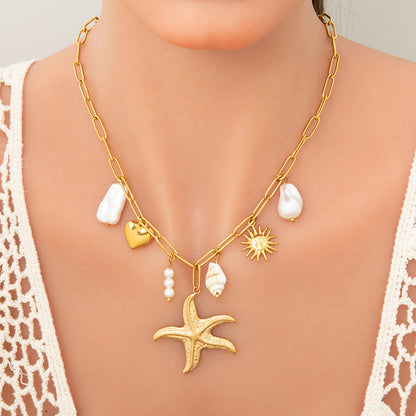 Stainless Steel Pearl Necklace with Pendants