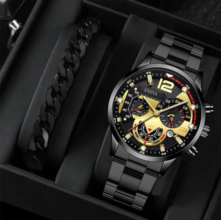 2Pcs Men’s Steel Strip Quartz Watch Set