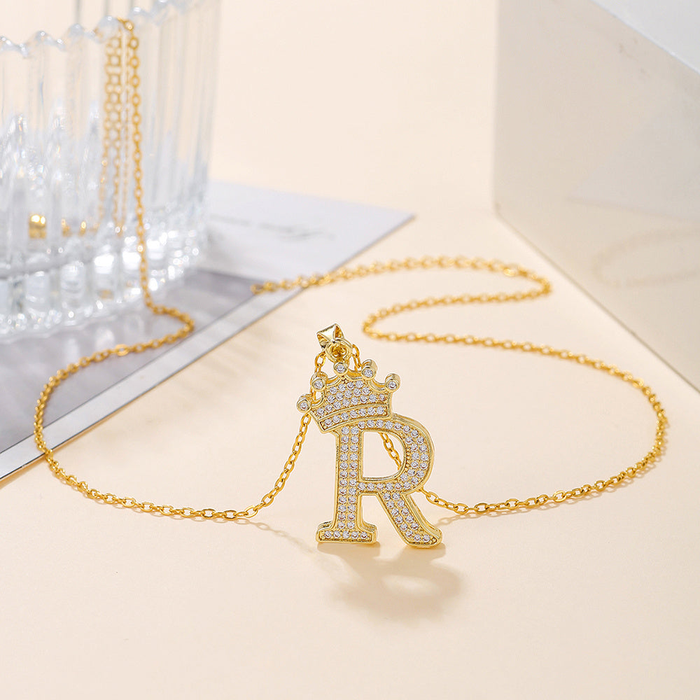 Gold Crown A-Z Pendant Necklace