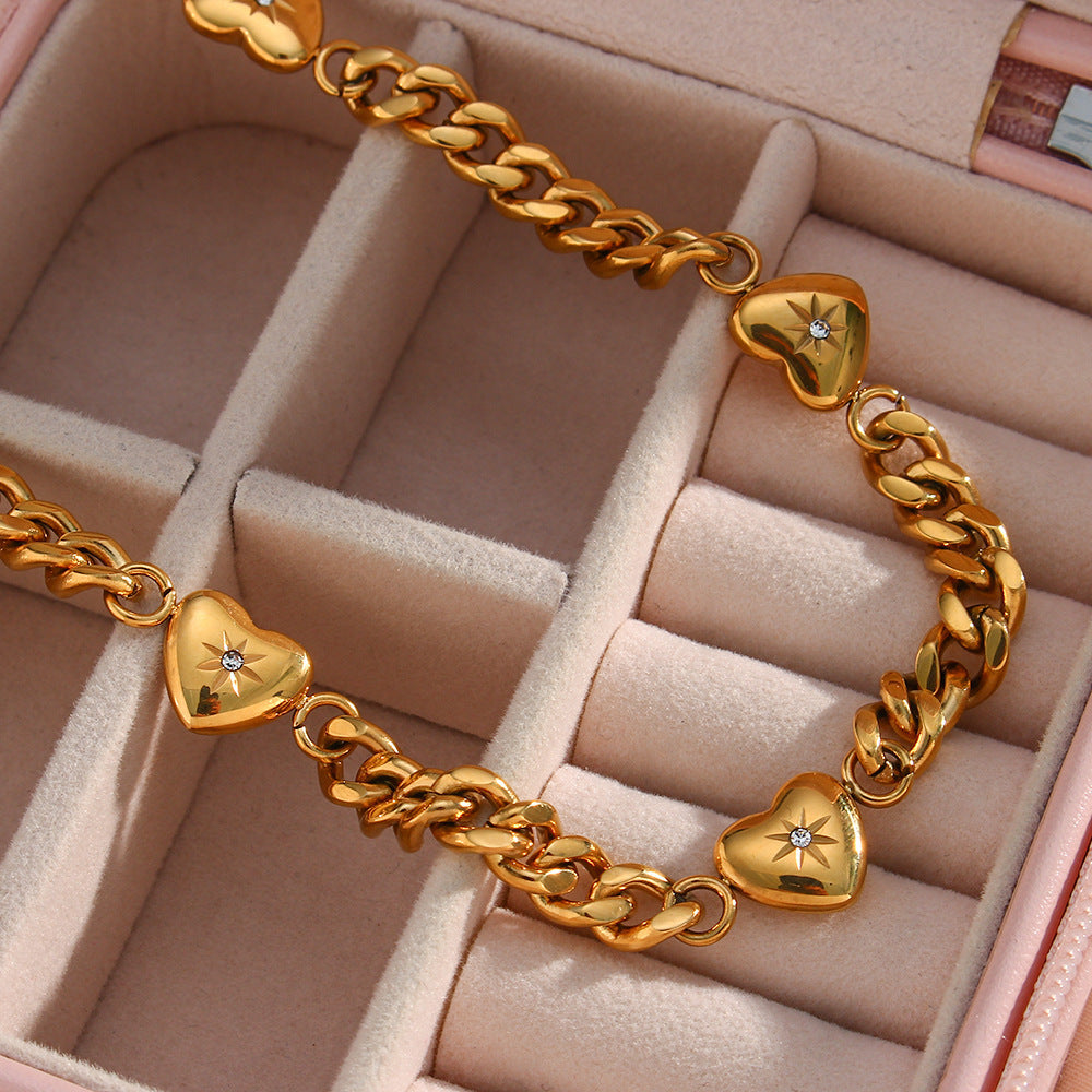 Retro Heart Cuban Link Necklace or Bracelet for Women