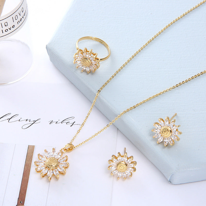 Gold-Plated Jewellery Set – Earrings, Ring & Necklace