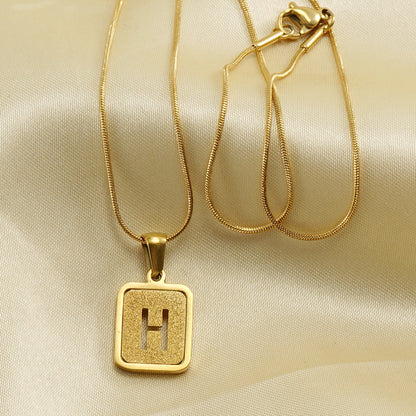 Alphabet Necklace 26 Letters Hollow Out Square