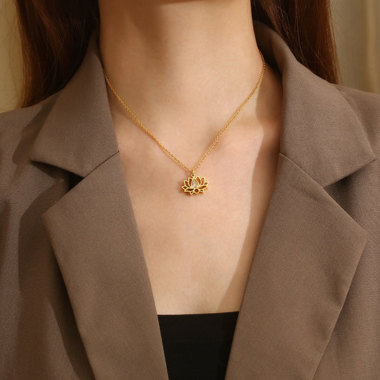 Minimalist Stainless Steel Zircon Lotus Jewellery Set