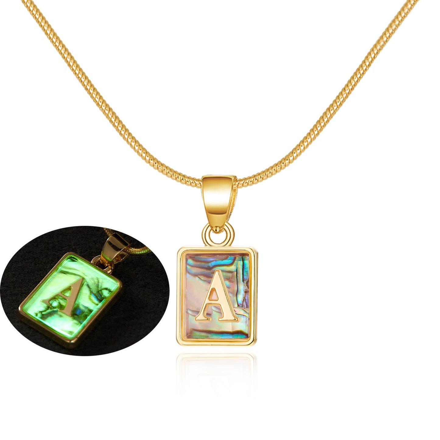 Luminous Pendant 26 Letter Square Necklace