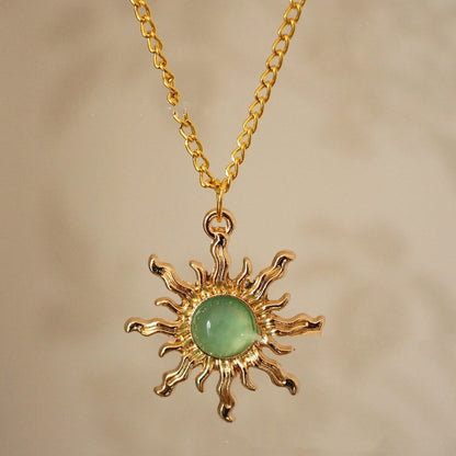 Gold and Light Green Sun Necklace