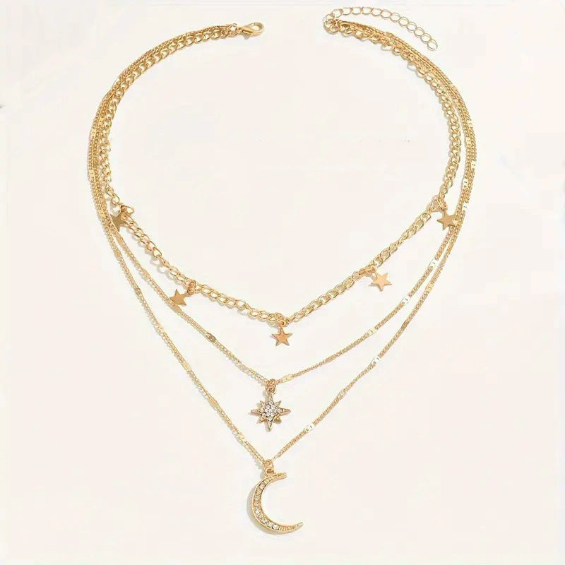 Multi-Layer Moon & Star Necklace for Women