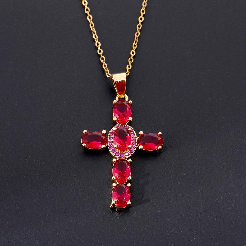Copper Zircon Cross Pendant Necklace